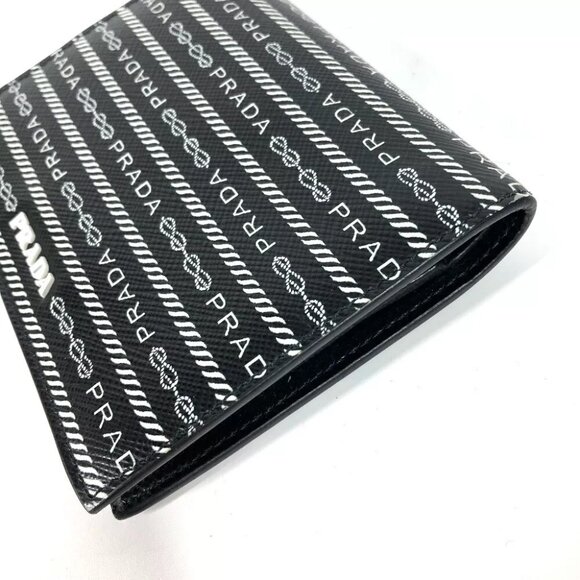 PRADA 1MV204 Logo pattern Compact wallet Folded wallet Leather Black/White - Picture 6 of 11